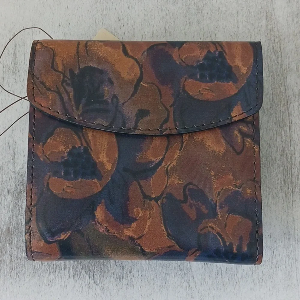 PATRICIA NASH Reiti Bi-Fold Leather RFID Wallet Floral Sienna Sunset Tan Brown
